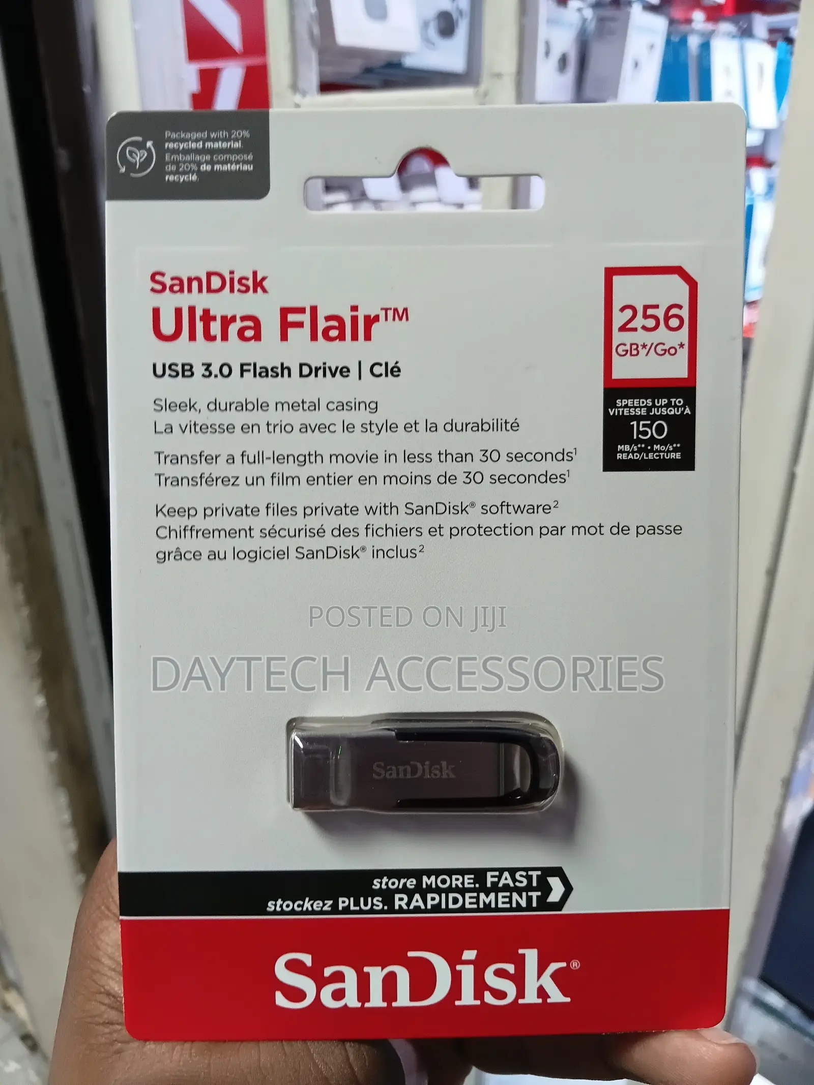 Sandisk Ultra Flair Usb 3.0 Flash Drive With a 256gb Capacity.