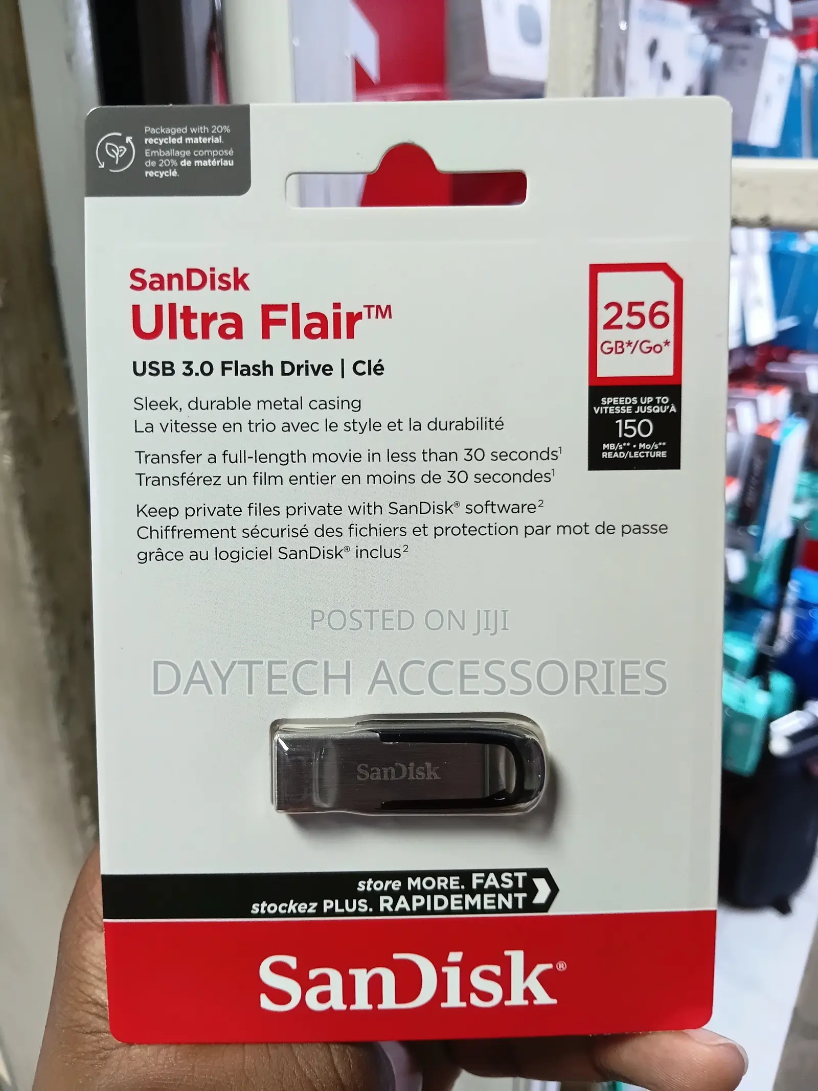 Sandisk Ultra Flair Usb 3.0 Flash Drive With a 256gb Capacity.