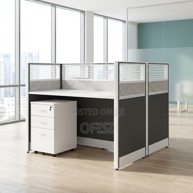 Office Workstation; 2 Way Opposite Grey Office Work Desk With Storage - main view