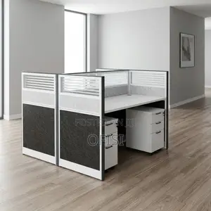 Office Workstation; 2 Way Opposite Grey Office Work Desk With Storage