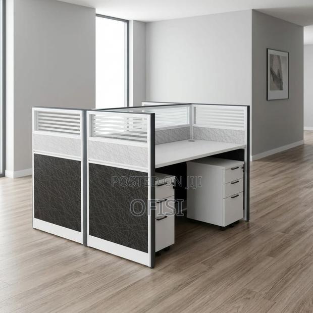 Office Workstation; 2 Way Opposite Grey Office Work Desk With Storage - thumbnail 3