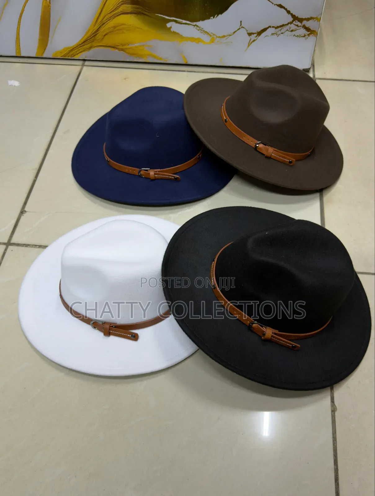 Unisex Wide Brim Fedora Hats With Brown Leather Strap