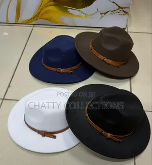 Unisex Wide Brim Fedora Hats With Brown Leather Strap