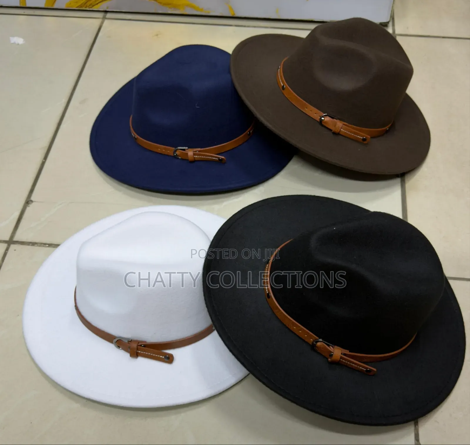 Unisex Wide Brim Fedora Hats With Brown Leather Strap