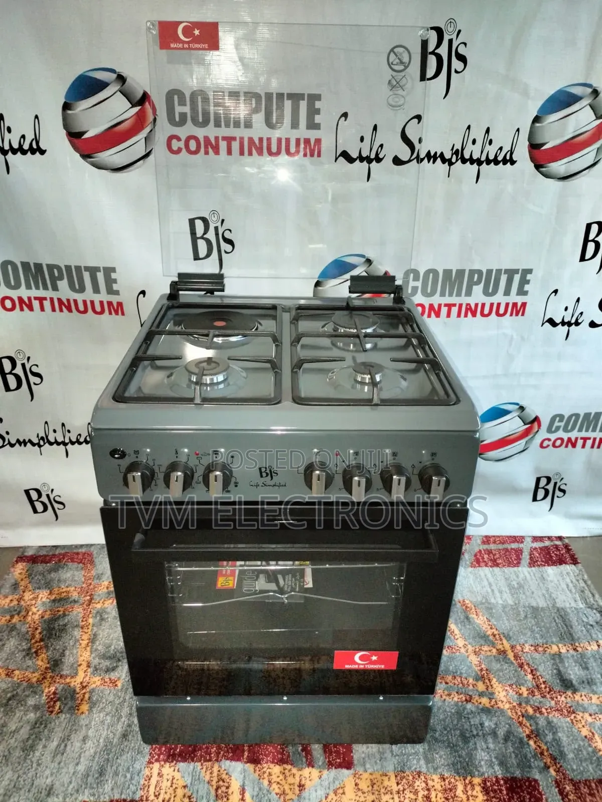 BJS 60x60 Cooker 3 Gas + 1 Electric Rapid Hot Plate Turbo-Fan Oven