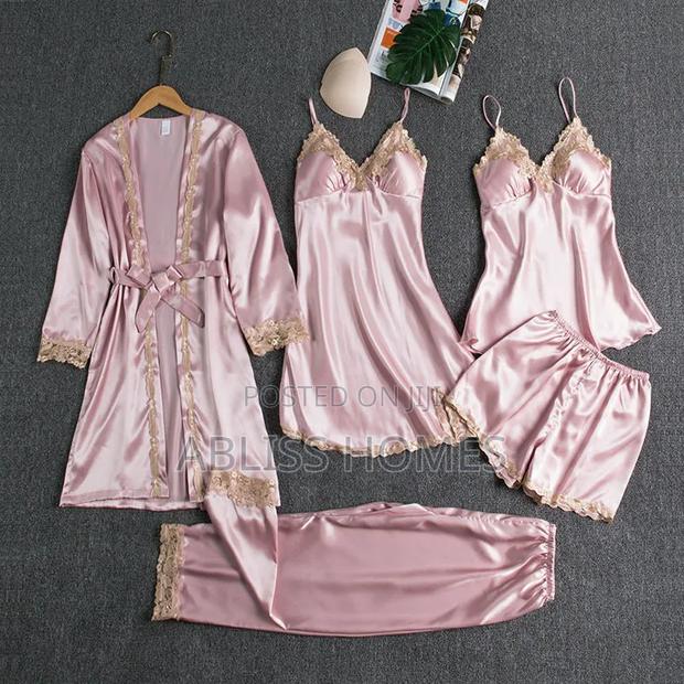 5 in 1 Quality Silk Pajama Lingerie Sleepwear Set