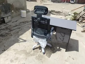 Gray Desk Table + Headrest Chair
