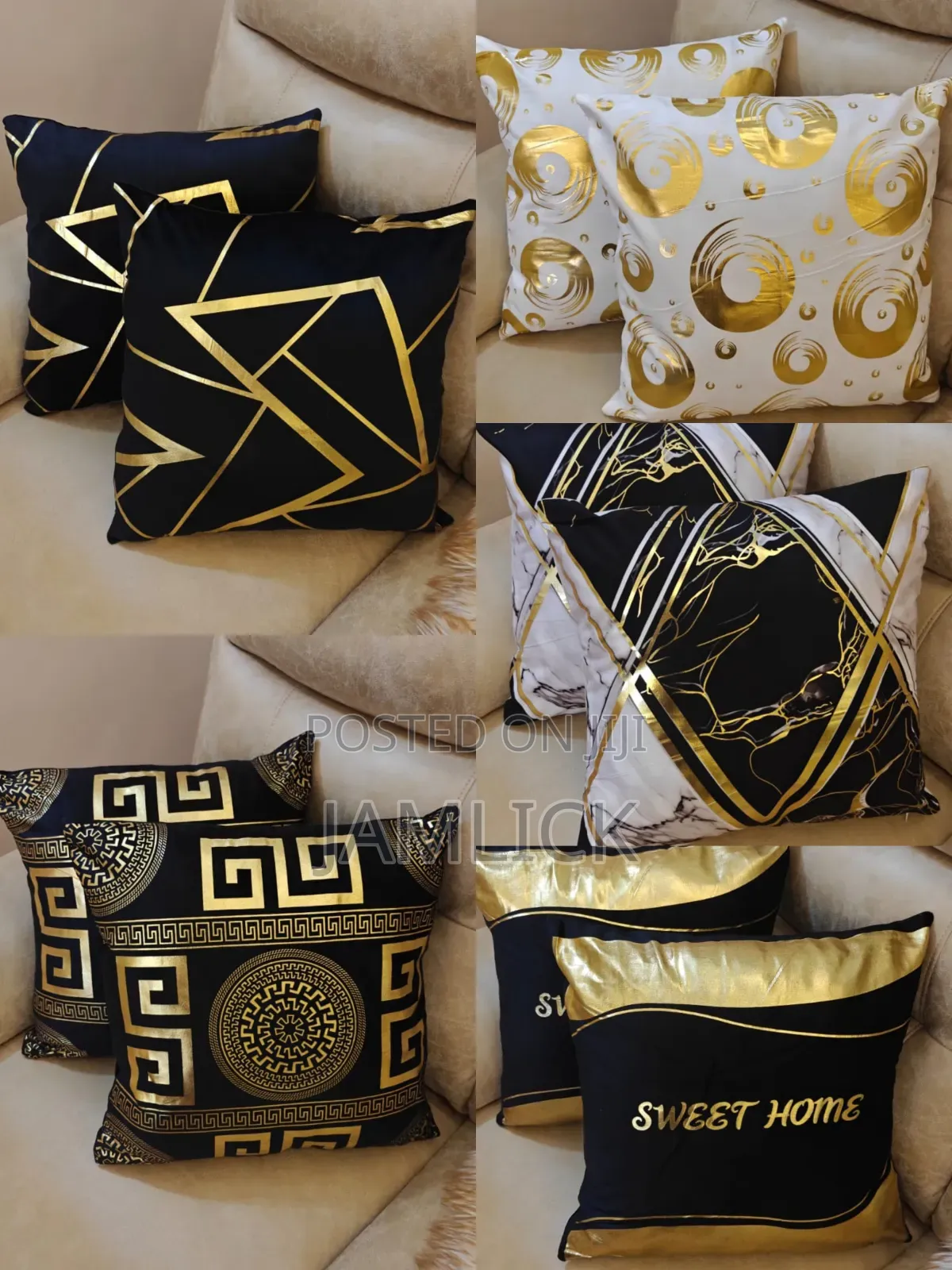 5pcs Gold Print Throw Pillow Cases Set - Cd