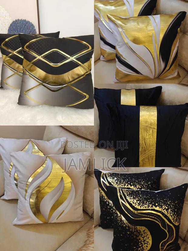 5pcs Gold Print Throw Pillow Cases Set - Cd - thumbnail 3