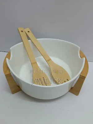 Ceramic Salad Bowl With Bamboo Stand - Ev