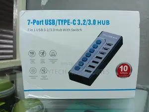 7-Port Usb 3.0 or Usb-C Hub Designed for Computers and Laptops.