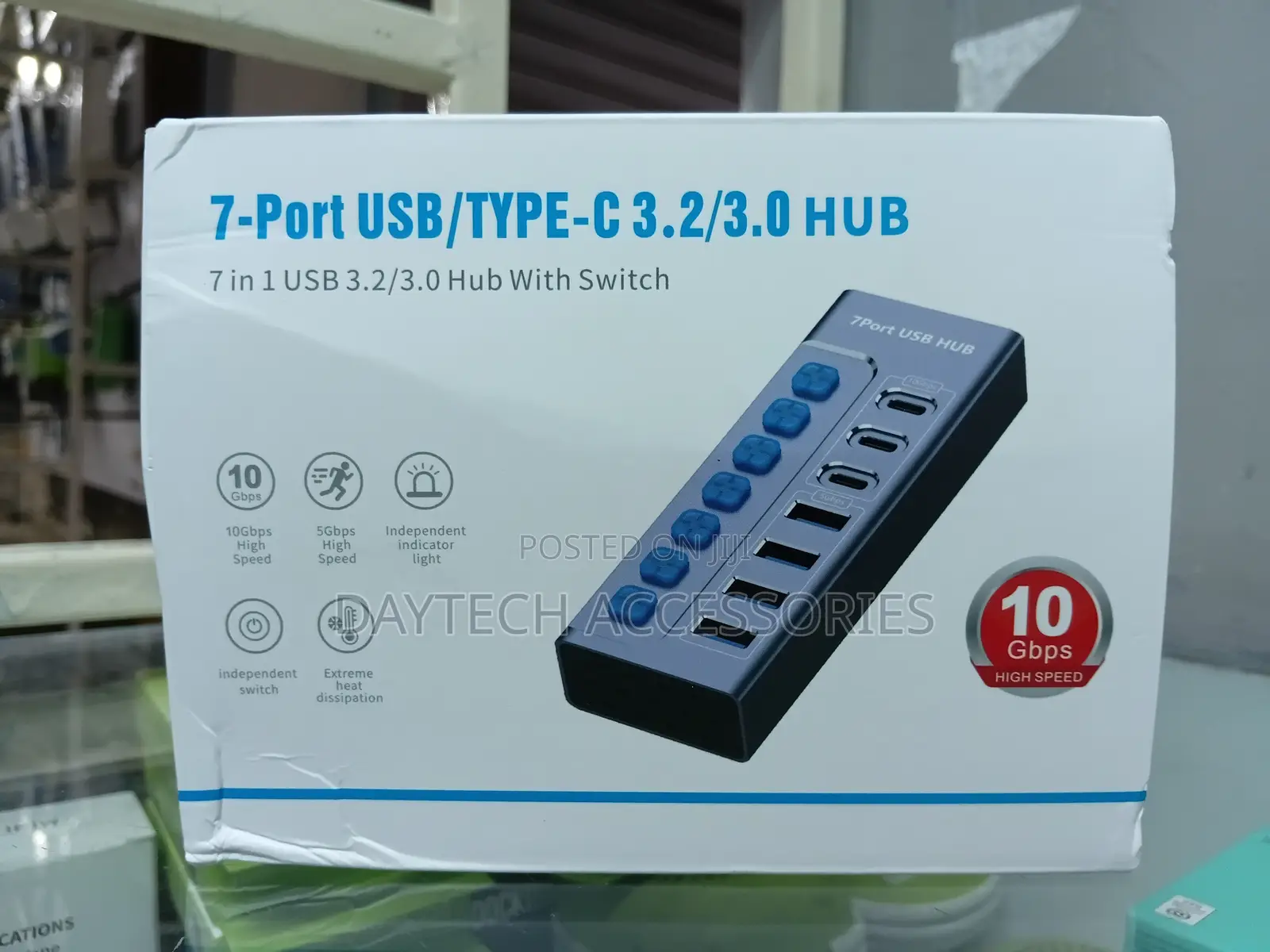 7 Port Usb 3.0 High Speed Power Splitter Switch on/Off Durable - Black