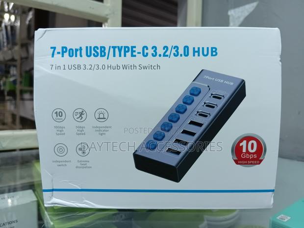 7 Port Usb 3.0 High Speed Power Splitter Switch on/Off Durable - Black