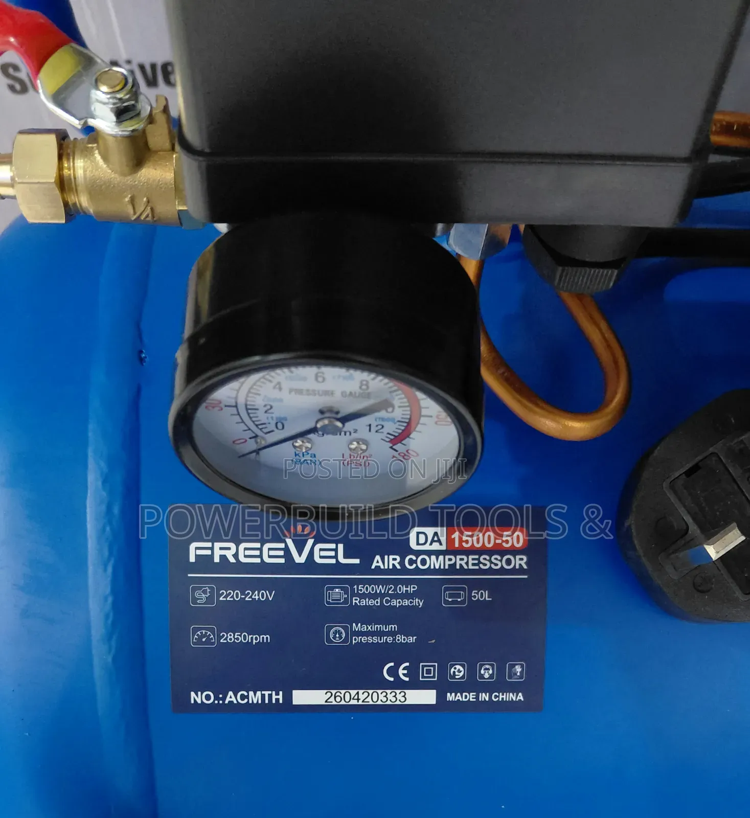 Freevel 50l Electric Direct Air Compressor 1500w/2hp