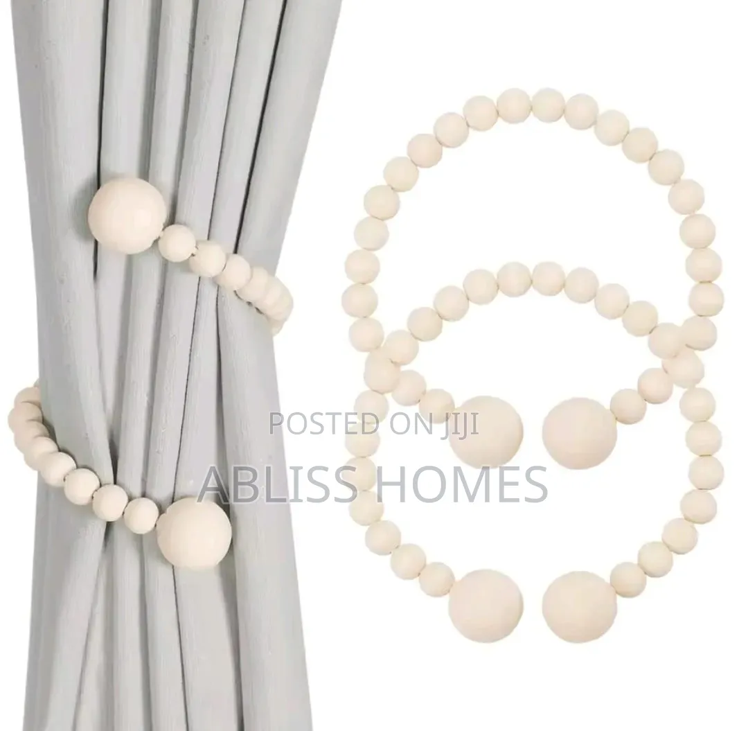 2pcs Magnetic Wooden Beads Curtain Tiebacks Boho Decor A