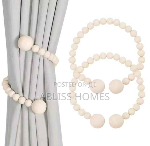 2pcs Magnetic Wooden Beads Curtain Tiebacks Boho Decor A