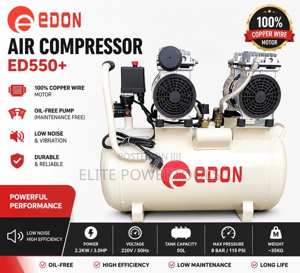 Edon 50l Heavy Duty Double Head Silent Air Compressor