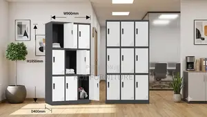 Office Cabinet; Nine Lockers Gray Filing Office Storage Cabinet