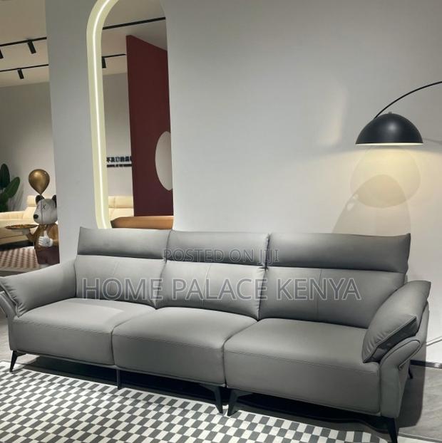 Leather Sofa: Gray Well Padded Lounge Couch - thumbnail 2