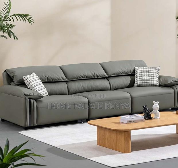Leather Sofa: Gray Well Padded Lounge Couch - thumbnail 5
