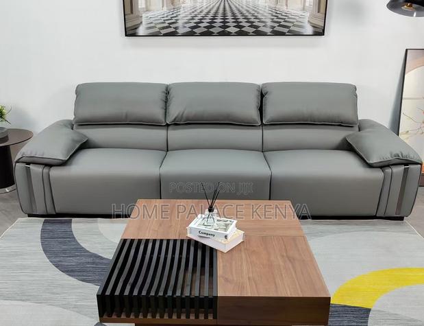 Leather Sofa: Gray Well Padded Lounge Couch - thumbnail 6