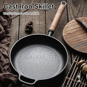 25cm Thickened Cast Iron Frying Pan With Bamboo Lid