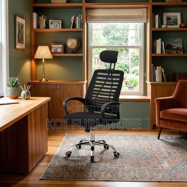 Office Chairs; Fabric High Back Chair With Adjustable Headrest - thumbnail 5
