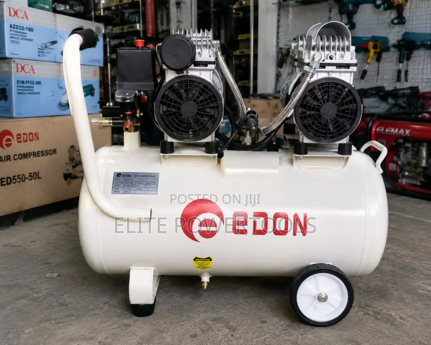 Edon 50l Heavy Duty 2-Head Air Compressor – Low Noise