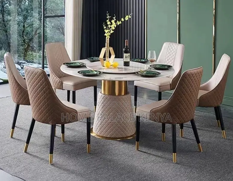 Dining Set: Marble Turntable Top With Metal Foot Pedestal Dining Set
