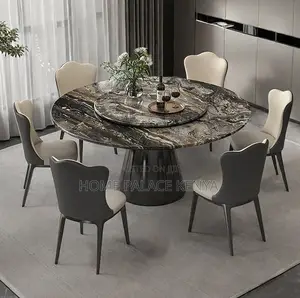 Dining Set: Marble Turntable Top With Metal Foot Pedestal Dining Set