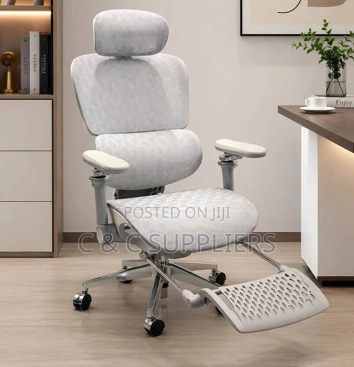 White Mesh Ergonomic Chair With Footrest