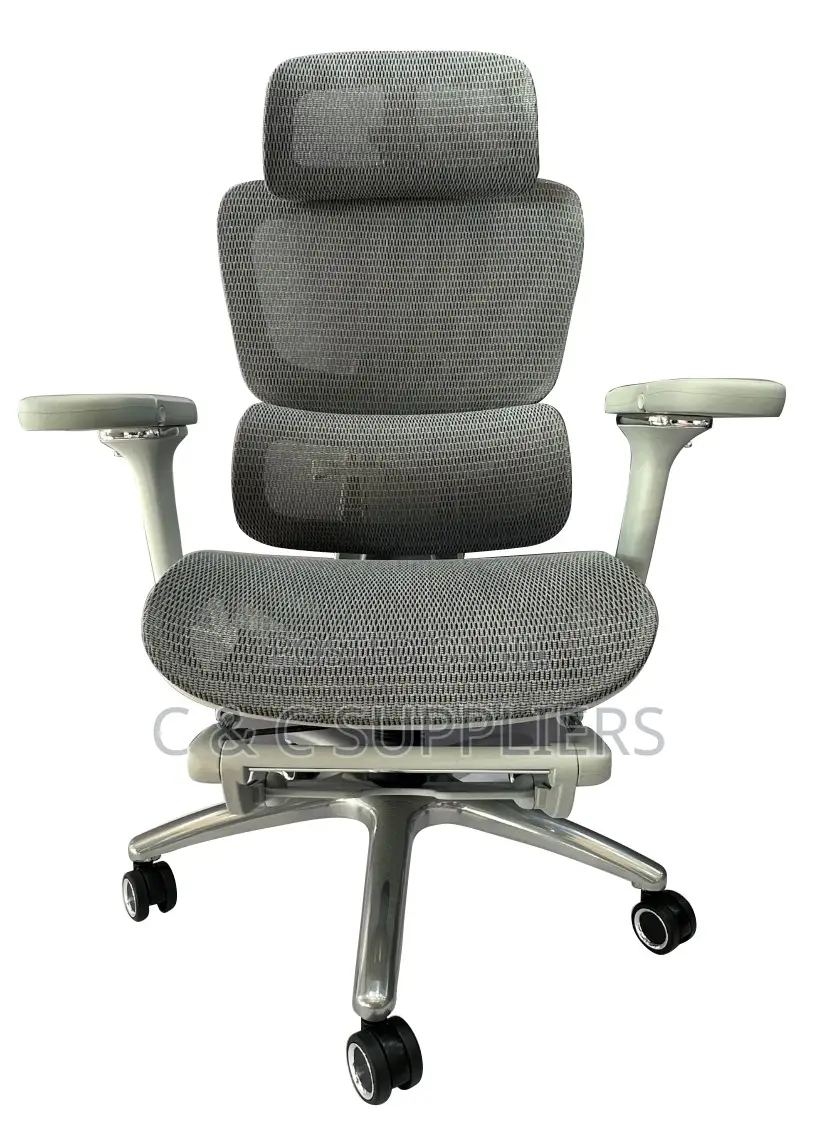 White Mesh Ergonomic Chair With Footrest