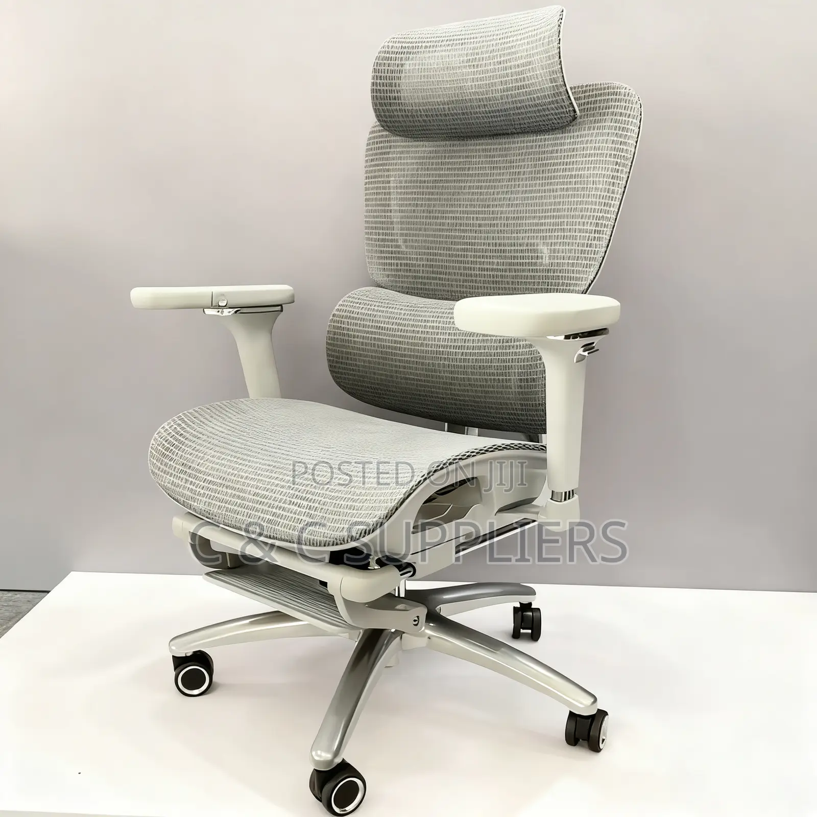 White Mesh Ergonomic Chair With Footrest