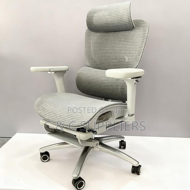 White Mesh Ergonomic Chair With Footrest - thumbnail 3