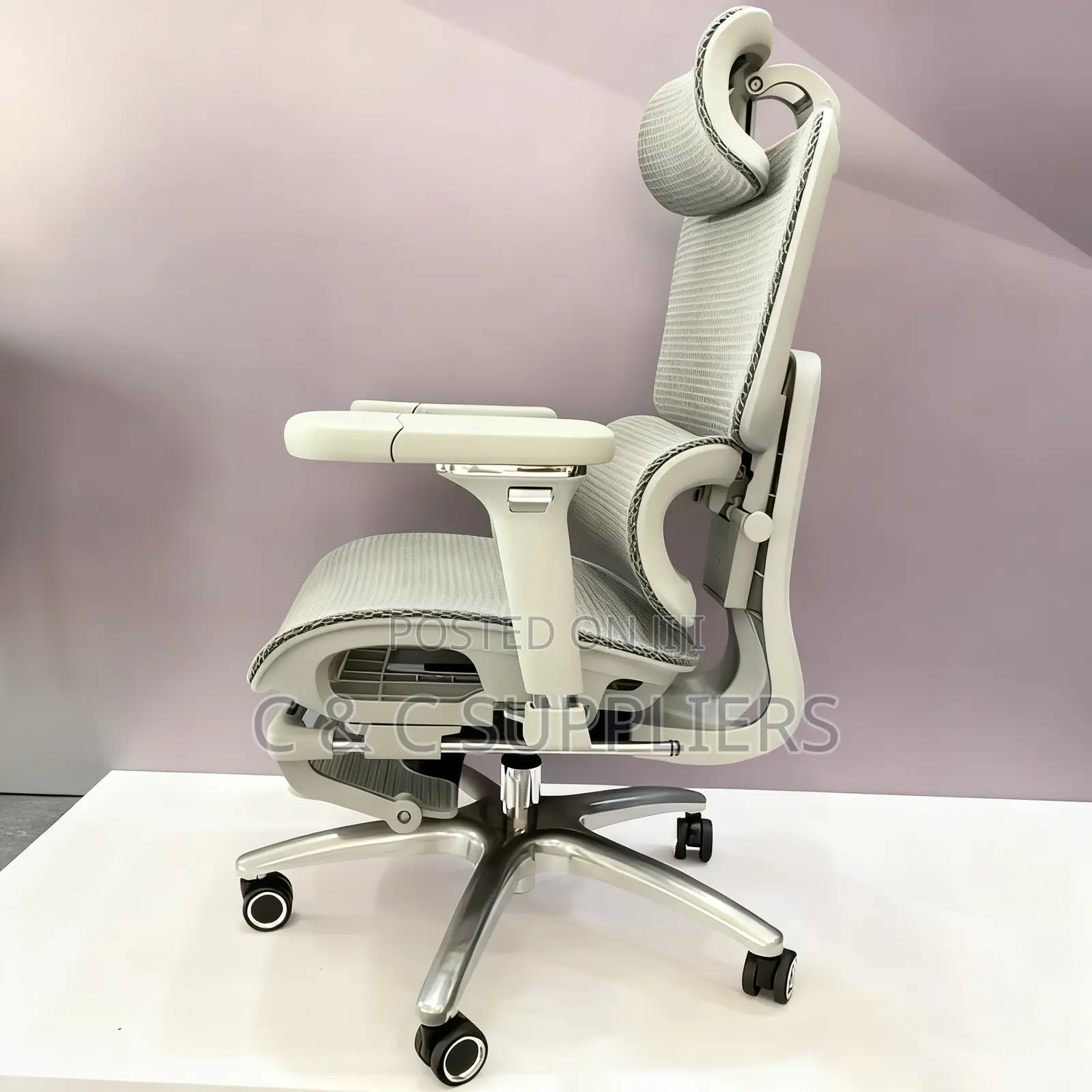 White Mesh Ergonomic Chair With Footrest
