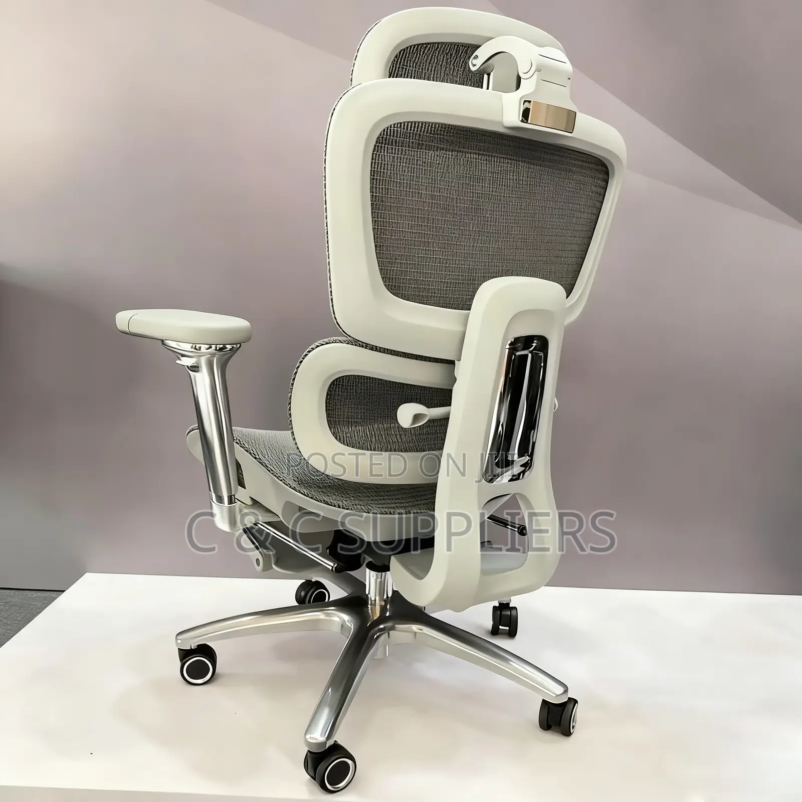 White Mesh Ergonomic Chair With Footrest