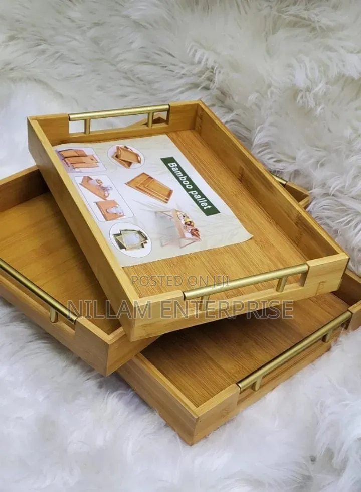 3 in 1 Bamboo Serving Tray With Gold Handle