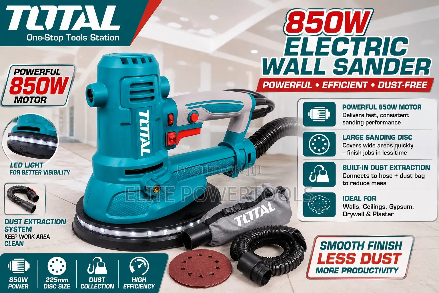 Total 850w Electric Drywall Wall Sander With Dust Collection System