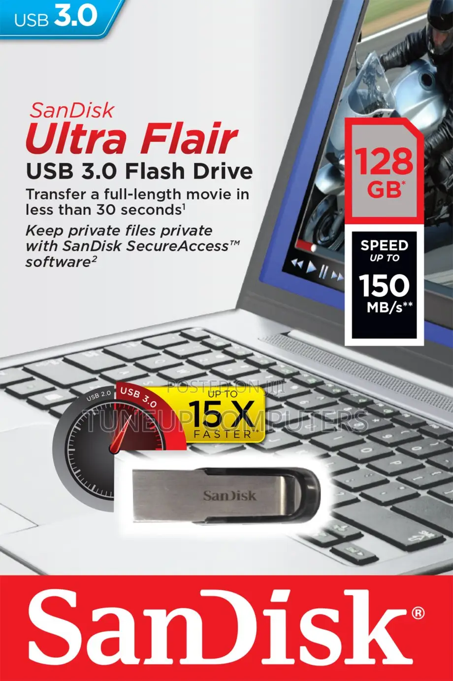 Sandisk Ultra Flair 128gb, Usb 3.0 Flash Drive, 150mb/S Read