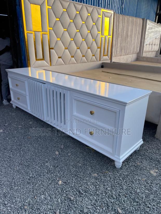 White Modern Tv Stand With Gold Knobs
