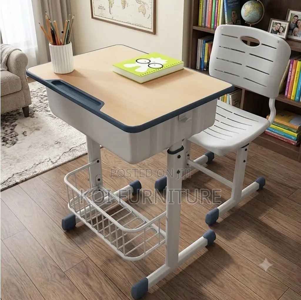 Home Desks; Brown Adustable Desk Chair Set for Growing Children