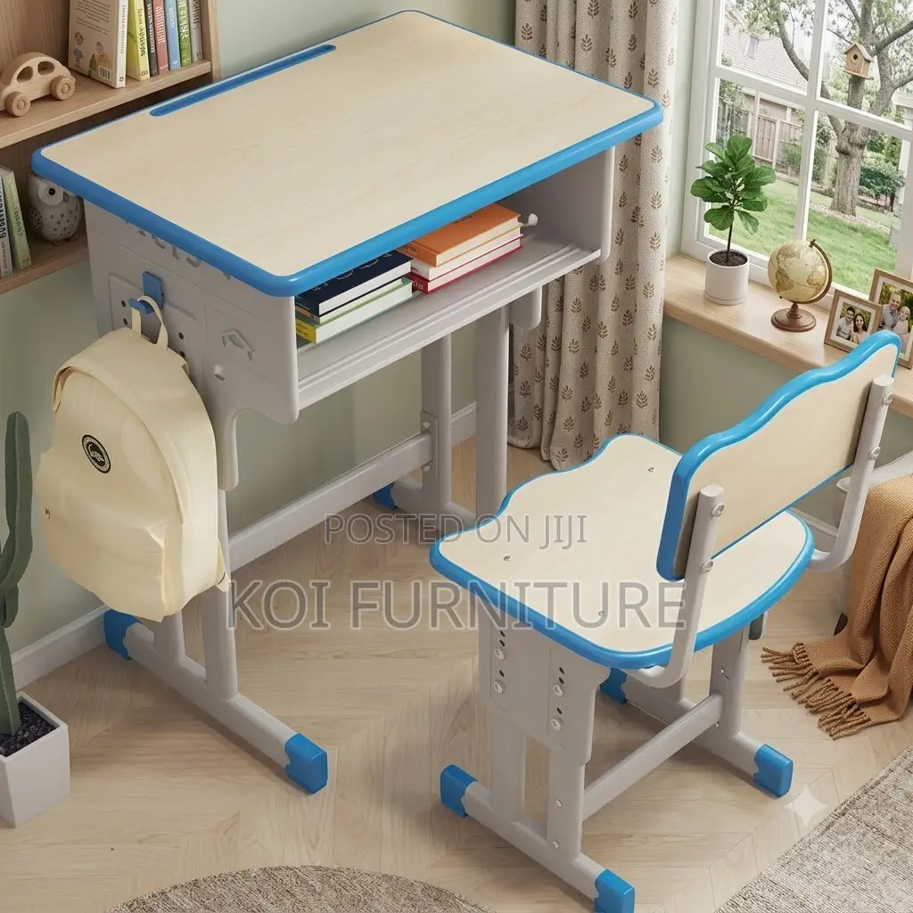 Home Desks; Brown Adustable Desk Chair Set for Growing Children