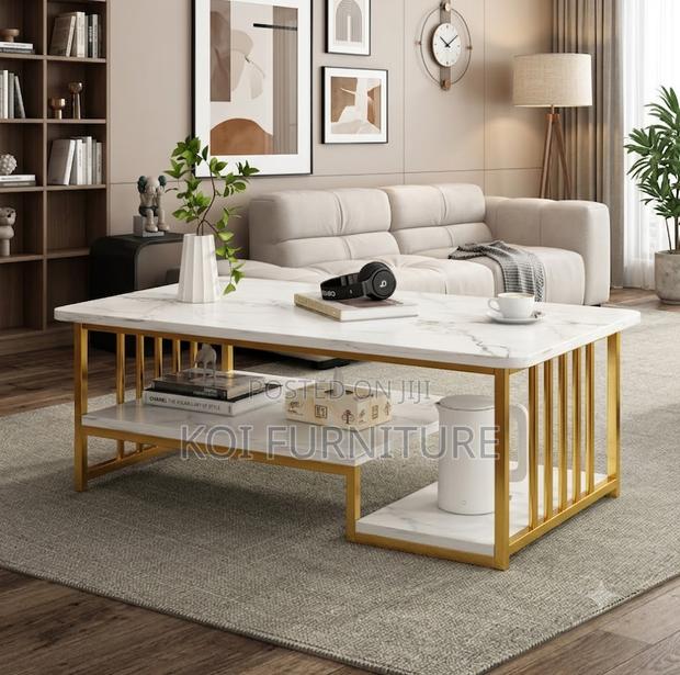 Coffee Table; Marble Metal Frame Office Coffee Table - thumbnail 2