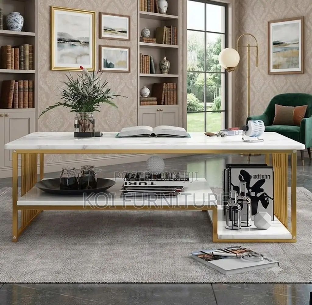 Coffee Table; Marble Metal Frame Office Coffee Table