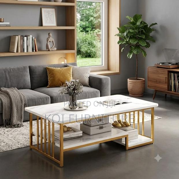 Coffee Table; Marble Metal Frame Office Coffee Table - thumbnail 4