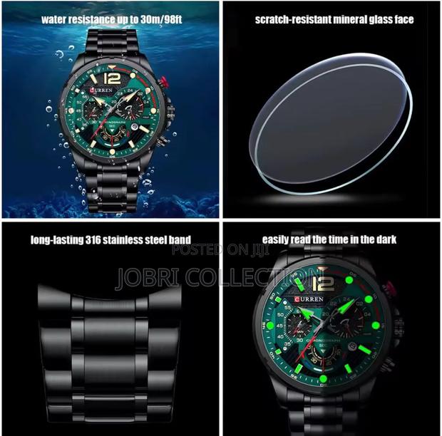Black Strap Green Face Curren Chronograph Watch