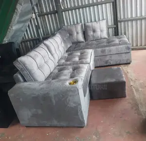 6-Seater Grey Velvet L Seat Sofa