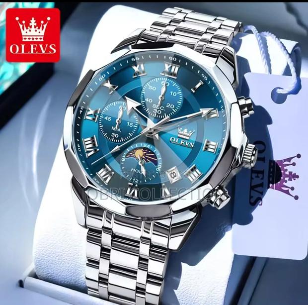 Blue Face Sliver Strap Olevs Chronograph Gents Watch - thumbnail 2