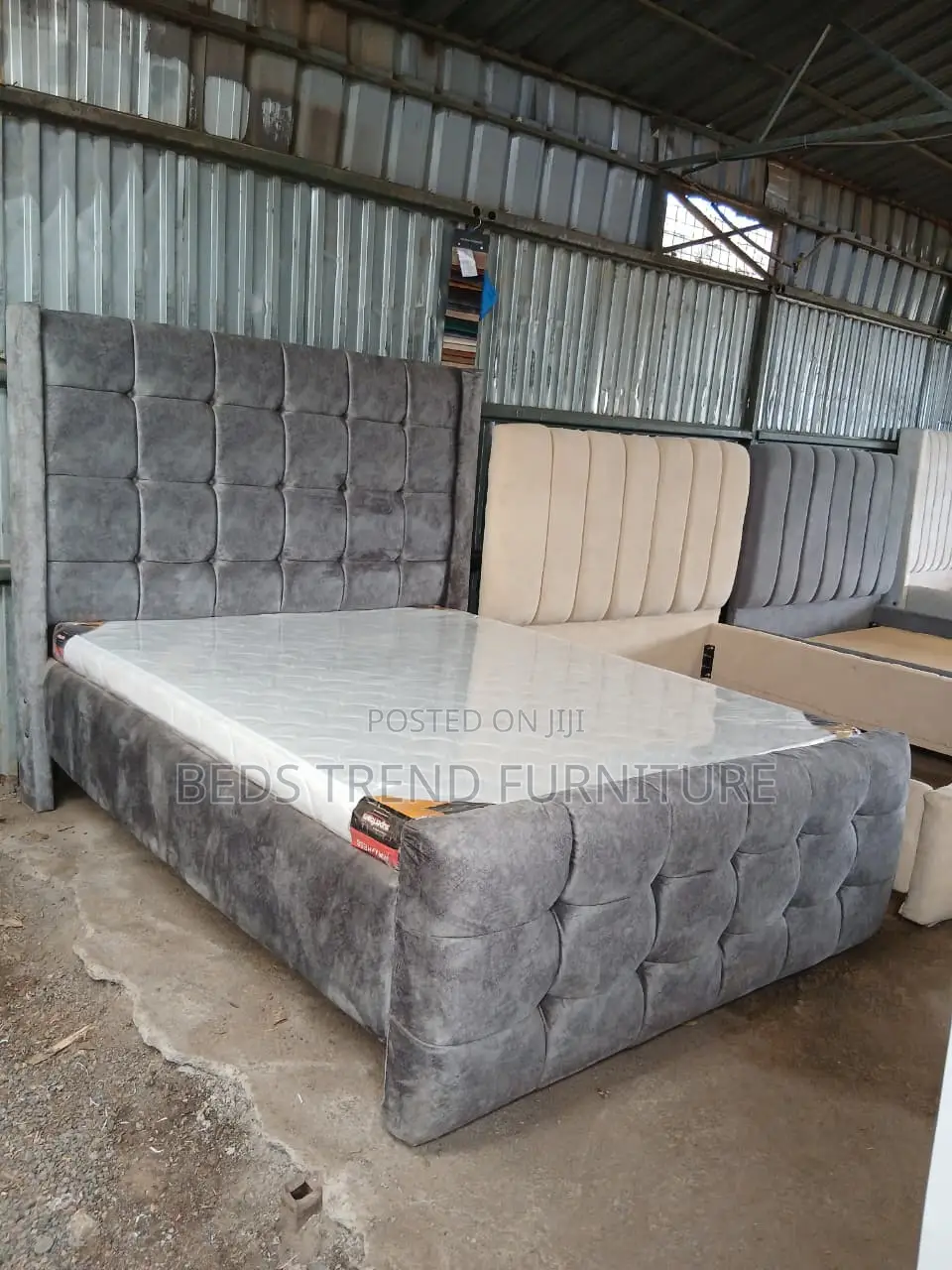 5 by 6 Chester Bed Grey Tufted Headboard Footboard