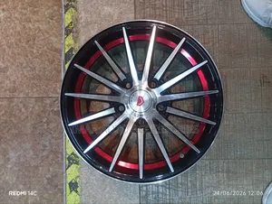 15-Inch 5-Hole Black Machined Silver Rim With Red Inner Lip Accent